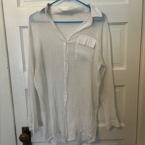 Women’s large white sheer button down